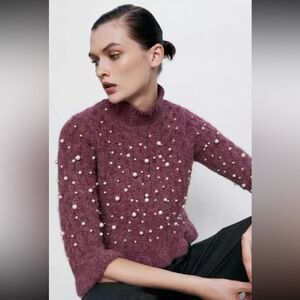 Zara Knit Alpaca Blend Pearl Sweater